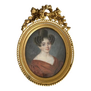Early 19th Century Portrait Miniature in Gilt Bronze Frame For Sale