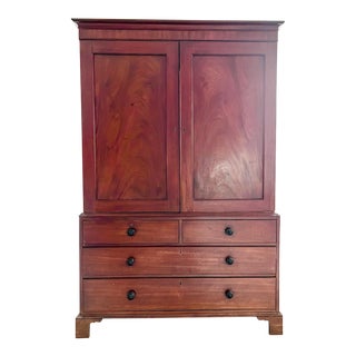 Mid-1700s British Chippendale Mahogany Linen Press With Original Sliding Shelves For Sale