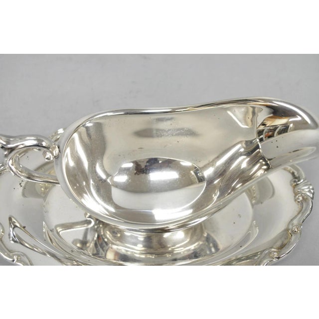 Silver Vintage Victorian Style Silver Plated Gravy Sauce Boat W/ Attached Dish For Sale - Image 8 of 13