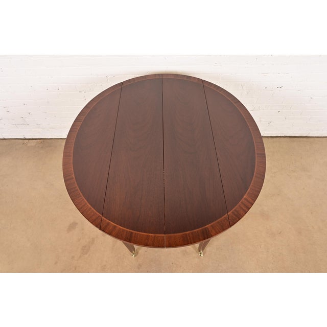 Baker Furniture Federal Banded Mahogany Drop Leaf Dining or Breakfast Table, Newly Refinished For Sale In South Bend - Image 6 of 13