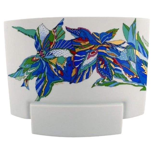 Large Vase with Colorful Flowers from Rosenthal, 1970s For Sale