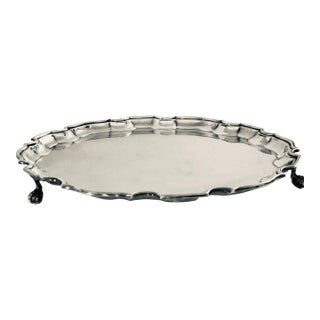 Silver Footed Pie Crust Serving Tray For Sale