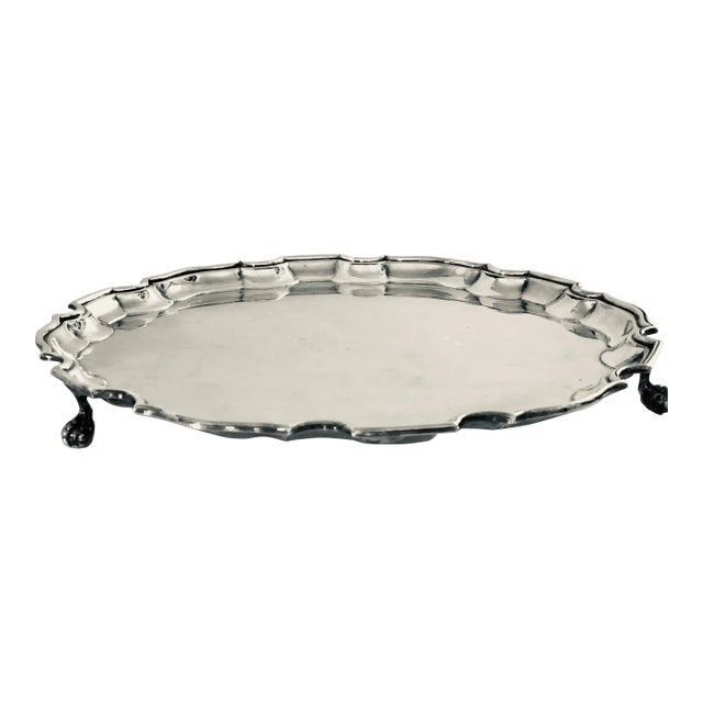 Silver Footed Pie Crust Serving Tray For Sale