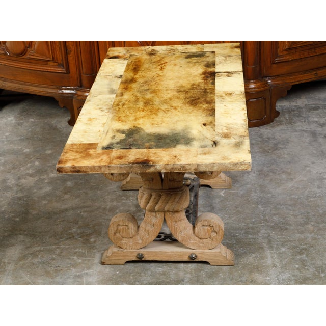 Italian Coffee Table Made of 19th Century Bleached Oak Base and Later Vellum Top For Sale - Image 12 of 12