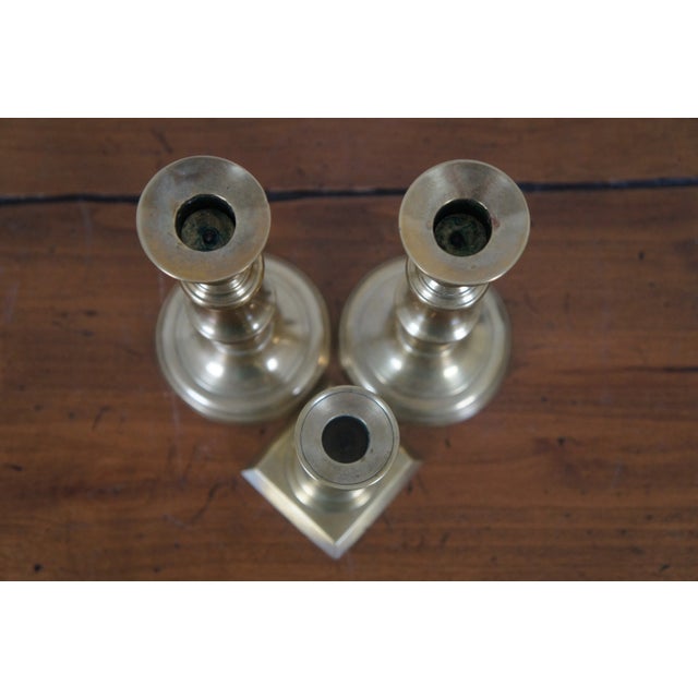 Metal Antique English Spun Brass Push Up Candle Holders- Set of 3 For Sale - Image 7 of 12