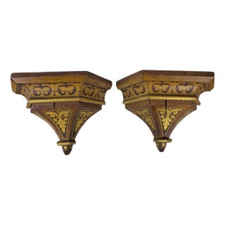 Neo-Gothic Brown-Gold Wall Consoles, 1850, Set of 2 For Sale