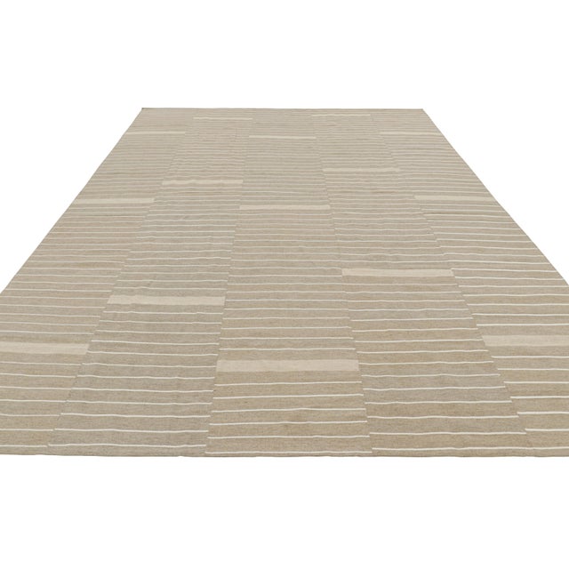 2010s Rug & Kilim’s Contemporary Kilim, Beige and Taupe With Textural White Stripes For Sale - Image 5 of 7