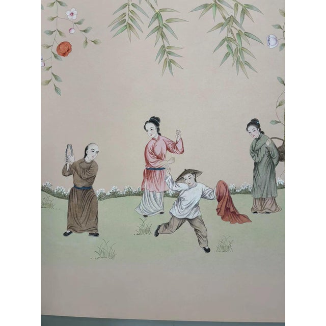 Not Yet Made - Made To Order Blush Pink Chinoiserie Mural | 6-Panel Hand-Painted Bamboo & Children Wallpaper For Sale - Image 5 of 5