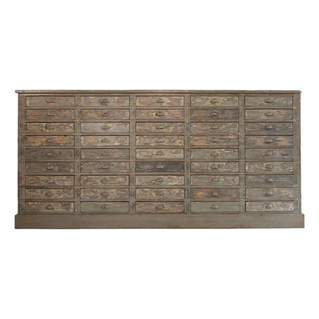Large Original Painted Pine Workshop Drawer Cabinet, 1920s For Sale