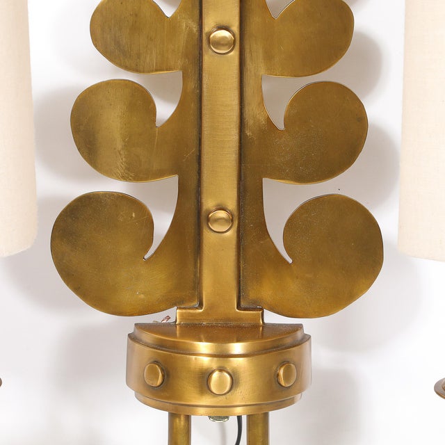 Mid 20th Century Mid-Century Modern Brass Two-Arm Sconces W/ Sculptural Volute Motif - a Pair For Sale - Image 9 of 18