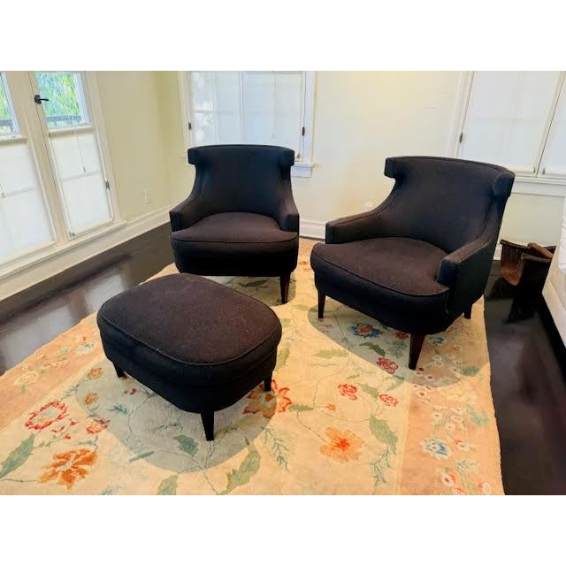 2 Natalie Chairs & 1 Natalie Ottoman The Natalie Chair is a stylish and contemporary rounded back armchair with a sleek...