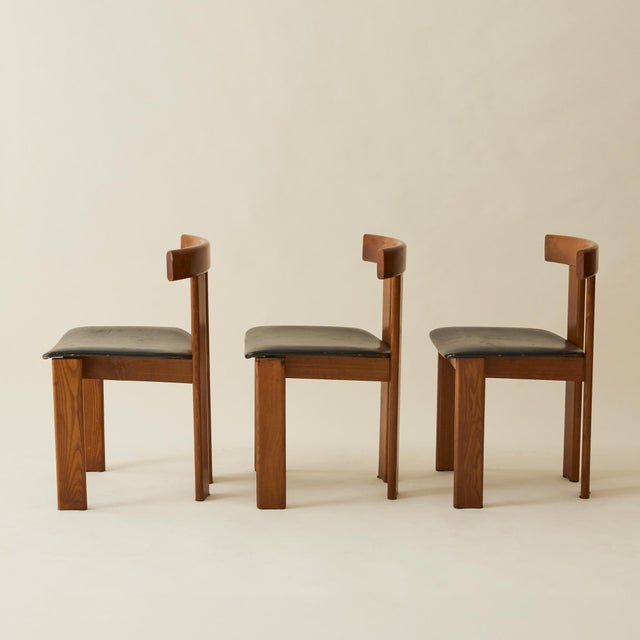 Luigi Vaghi Wood Dining Chairs With Black Seat, Set of 6, 1960's Italy For Sale In New York - Image 6 of 12