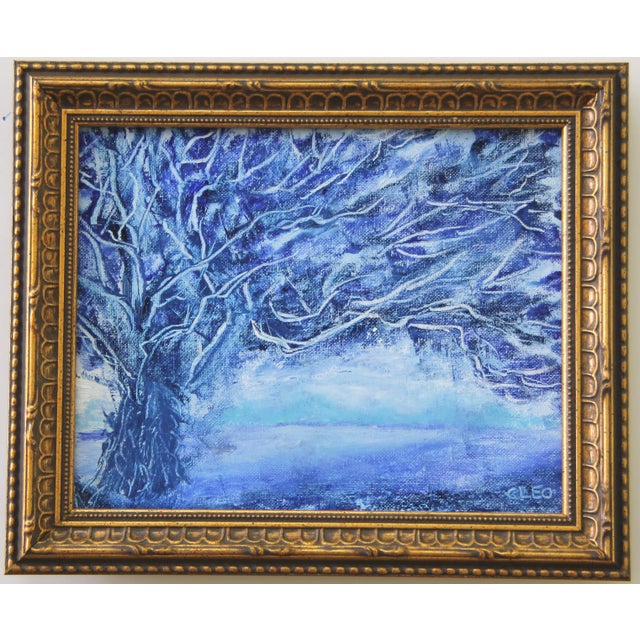Chinoiserie Trees Botanical Hedgerow Blue and White Impressionist Abstract Chinoiserie Original Oil Painting by Cleo Plowden For Sale - Image 3 of 5