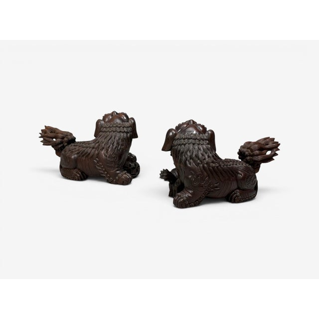 Jacobean Chinese Export, Opposing Foo Dogs, Solid Teakwood, Glass, China, 19th C. For Sale - Image 3 of 18