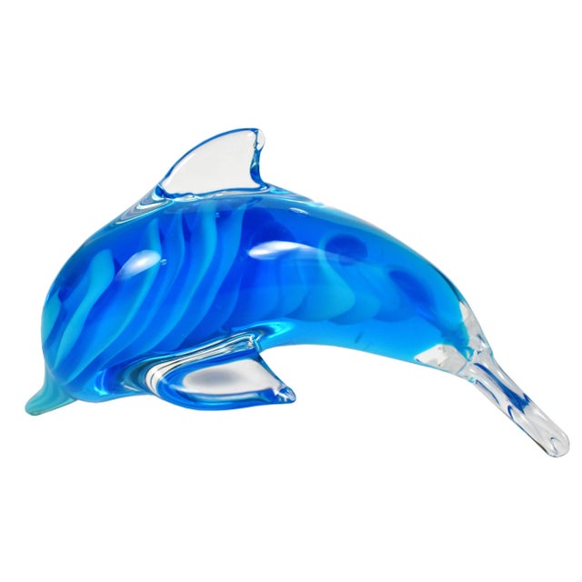 Vintage Hand Blown Glass Blue Dolphin Seahorse Model Figurine Art - Set of 4 For Sale - Image 4 of 11