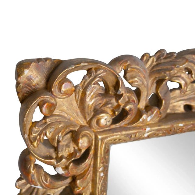 Neoclassical Baroque Gold Foil Hand Carved Wooden Mirror, 1970 For Sale - Image 4 of 6