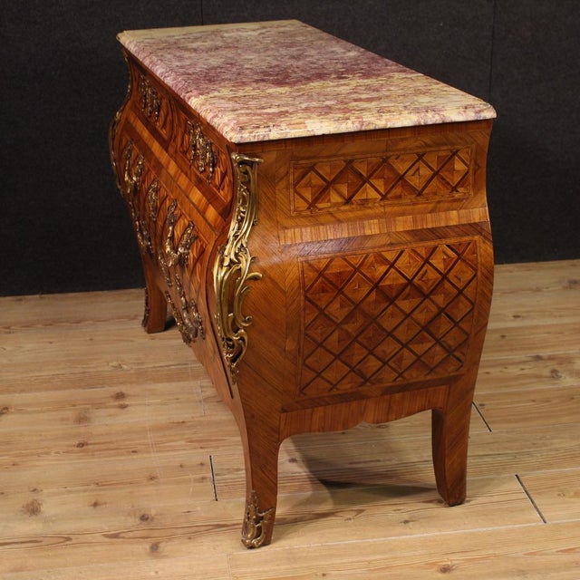 French Louis XV Style Inlaid Chest of Drawers, 1950s For Sale - Image 9 of 13