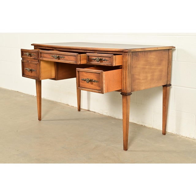 Sligh Furniture French Regency Louis XVI Carved Walnut Leather Top Writing Desk, Circa 1960s For Sale In South Bend - Image 6 of 14