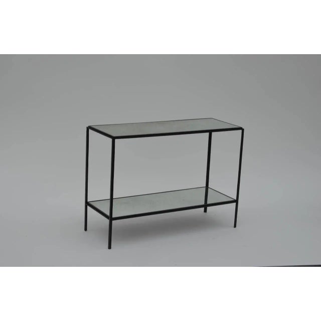 Narrow 'Rectiligne' Mirrored Wrought Iron End Tables by Design Frères