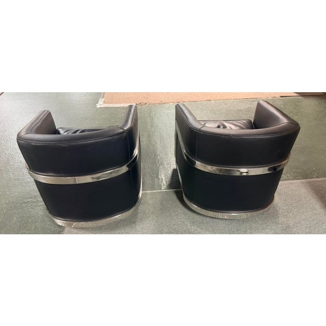 2020s Restoration Hardware Collection Black Leather & Chrome Accent Swivel Chairs For Sale - Image 5 of 8