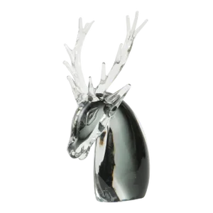 Rare Venetian Glass Sculpture Stag with Antlers, Midcentury Vintage Black Clear