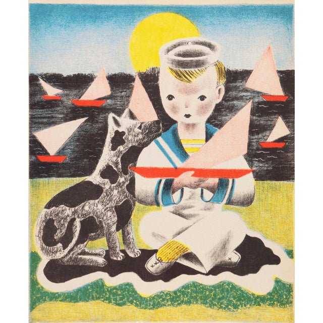 A color, stone lithograph titled 'Edward' by Nura Woodson Ulreich (American, 1899–1950) with certification of authenticity...