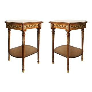 1990s Italian Inlaid Side Tables With Bronze Mounts by Marconi Arte, Pair For Sale