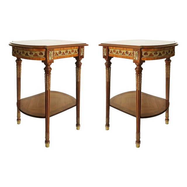 1990s Italian Inlaid Side Tables With Bronze Mounts by Marconi Arte, Pair For Sale