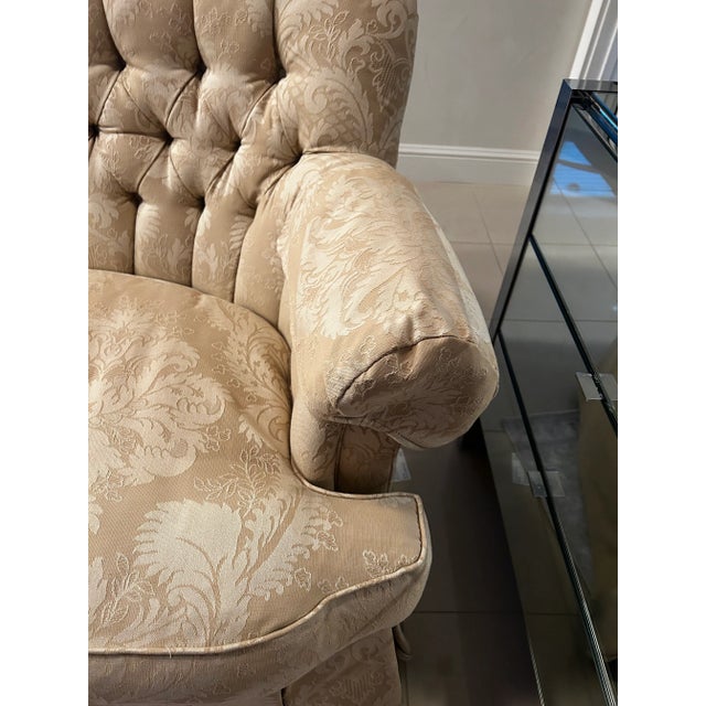 Henredon Schoonbeck Collection Cream Tufted Roll Arm Damask Sofa With Down Filled, Reversible Cushions, Pristine With New Low, Discounted Price! For Sale In Tampa - Image 6 of 11