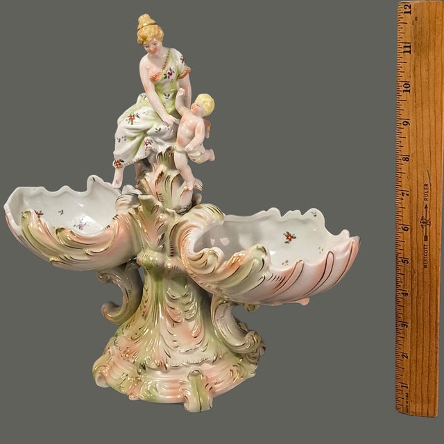 Antique Rococo Attributed Meissen Dresden Lady With Cherub Double Bowls For Sale - Image 13 of 15