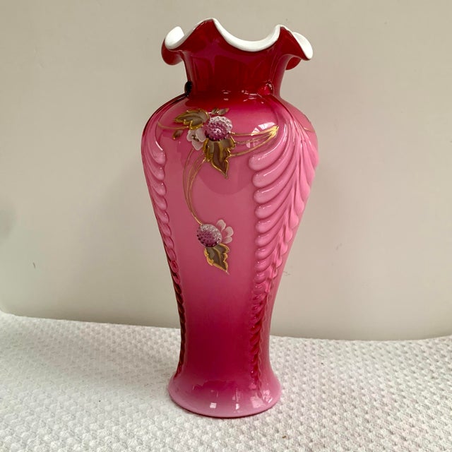 1990s Fenton "Berries of Wild Rose" Art Glass Vase Limited Edition For Sale - Image 5 of 14