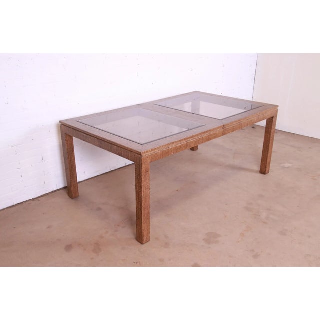 1970s Karl Springer Attributed Mid-Century Modern Lacquered Grasscloth Extension Dining Table, 1970s For Sale - Image 5 of 13