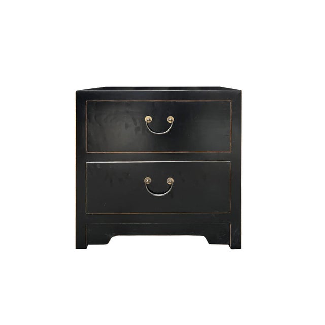 Oriental Black Lacquer 2 Drawers End Table Nightstand Cabinet For Sale In San Francisco - Image 6 of 6