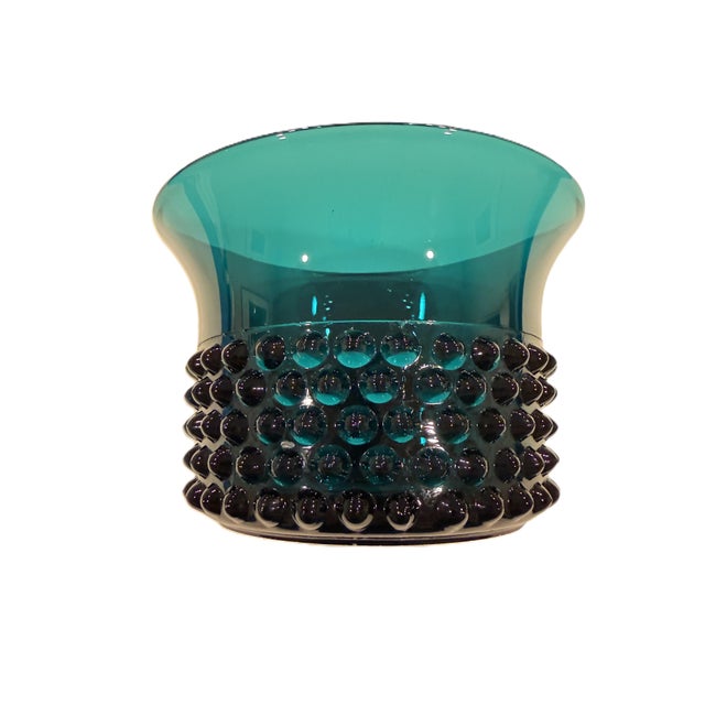 Turquoise Set of 2 Mid 20th Century Nyppyla Beaded Flared Glass Bowls by Saara Hopea for Nuutajarvi Notsjo, Made in Finland For Sale - Image 8 of 10