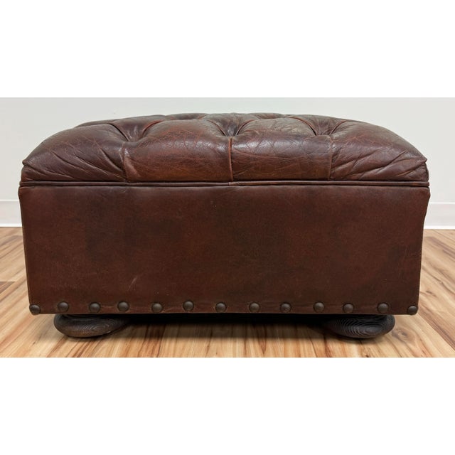 Vintage Restoration Hardware Tufted Leather Ottoman For Sale - Image 9 of 13
