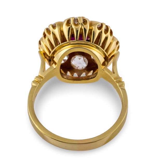 19th Century Victorian Gia 1.50 Carat Ruby Diamond 18k Yellow Gold Cluster Ring, Size 7.75 For Sale In Los Angeles - Image 6 of 7