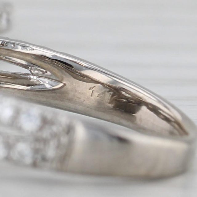 Silver 1.20ctw Leo Diamond Halo Engagement Ring Contoured Wedding Band 14k White Gold, Size 6 For Sale - Image 8 of 10