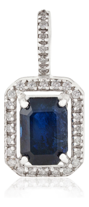 Art Deco 1.21ct Blue Sapphire & Diamond Halo Pendant in 14k White Gold