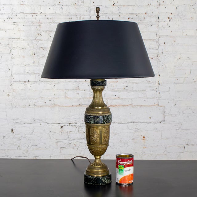 Early to Mid-20th Century Neoclassical Table Lamp Brass and Marble Urn Shaped Base Black Tapered Shade For Sale - Image 18 of 18
