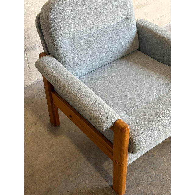 Teak Blue Lounge Chair Fabric Upholstered Armchair Wooden Living Room Seating Denmark 1980s For Sale - Image 9 of 9