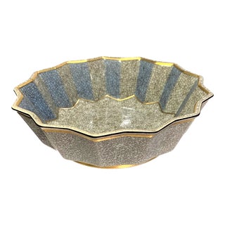 Vintage 1960s Royal Copenhagen Porcelain Bowl in Crackle Glaze With Gilt Band by Thorkild Olsen For Sale