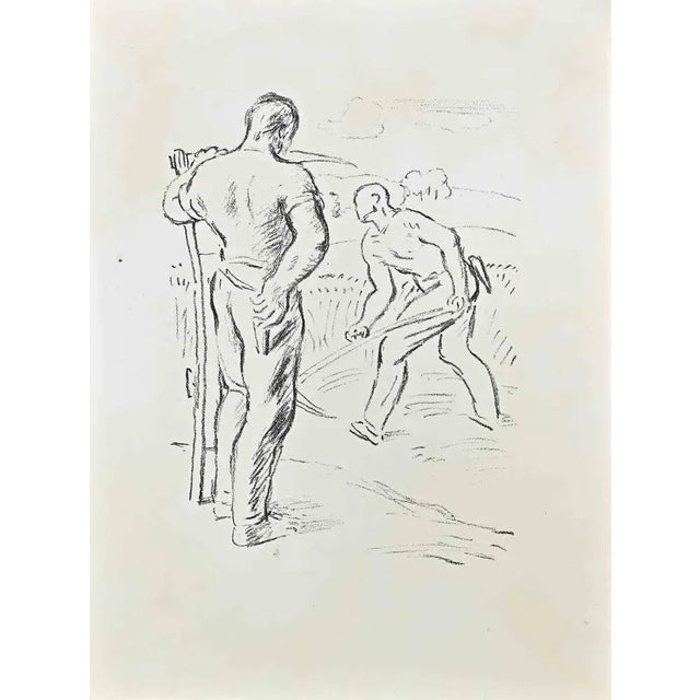Farmers is an original lithograph on ivory-colored paper realized by Wilhelm Gimmi in 1955 ca. Very Good Conditions. Nos...