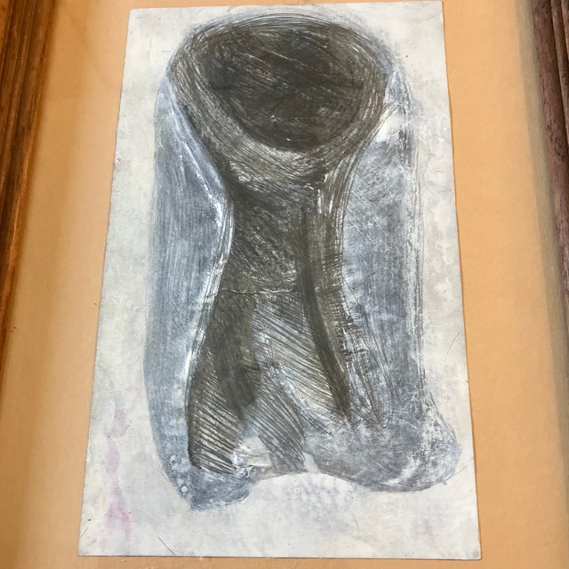 Original 5 x 8 pencil drawing/watercolor painting on paper laid down on mat board unsigned Overall size with vintage oak...