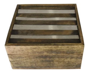Handmade Modern Wooden With Metal Stripe Design Accessories Trinket Box