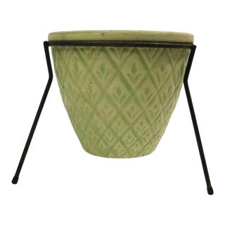 Mid Century Modern Planter in Wrought Iron Frame For Sale