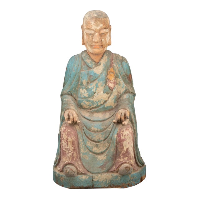 Large Antique Korean Carved Buddhist Figure Sculpture For Sale