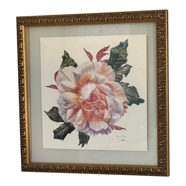 Rare Vintage Fred Hollis Nall Rose Giclee, Numbered, Framed, and Signed by the Artist For Sale