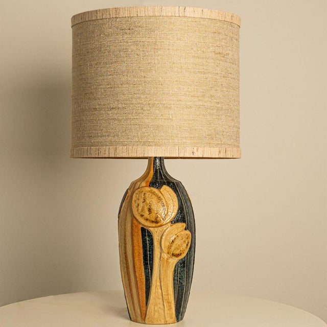 1960s Ceramic Table Lamp with Silk Shade attributed to Noomi Backhausen for Soholm, 1960s For Sale - Image 5 of 11