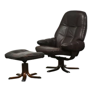 Leather Lounge Chair and Ottoman by Stouby