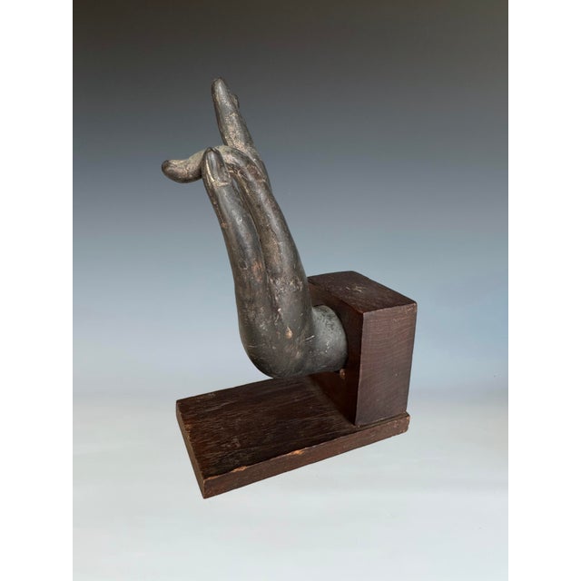 Asian Bronze Buddha Hand Mounted on Wood Base For Sale - Image 3 of 6